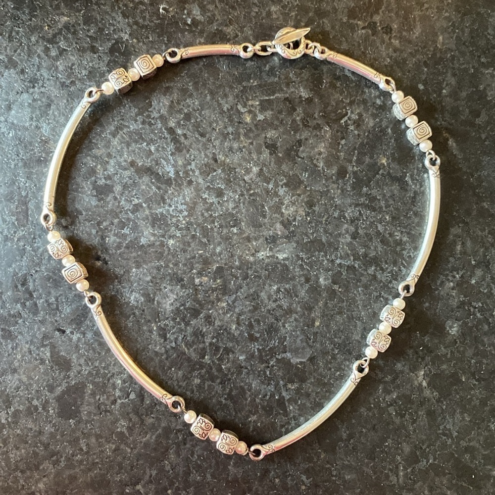 Brighton vintage pearl and silver bar‎ collar necklace